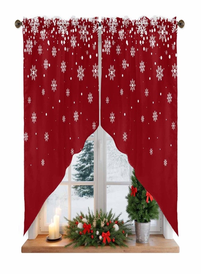 LooPoP Christmas Swag Valances for Windows Snowflake Swag Kitchen Curtains Red Winter Snow Window Valance Curtain 2 Panel Topper Curtains for Kitchen Living Room Bedroom Bathroom Holiday Decor 28"x36" - Image 1